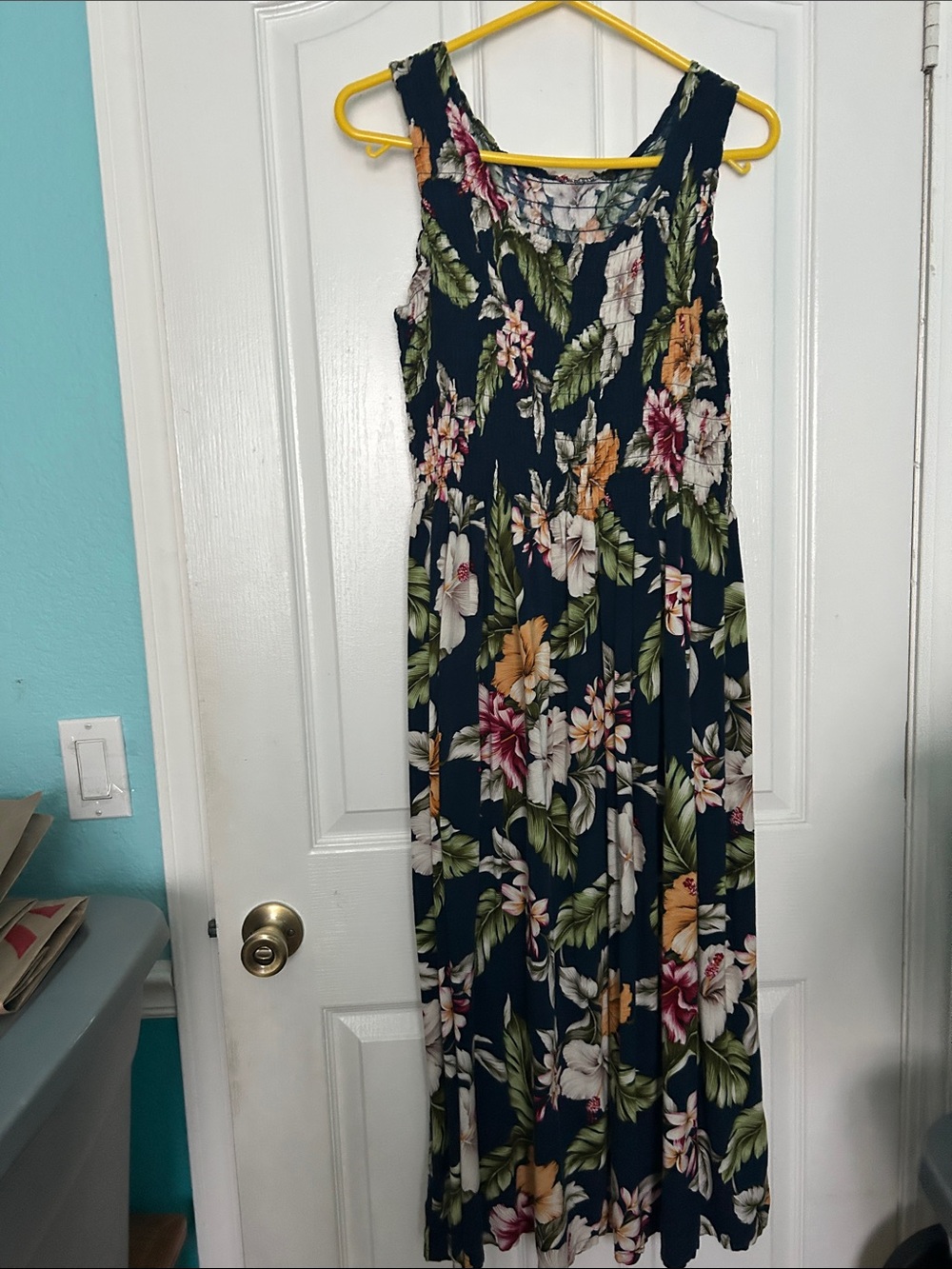 Floral Navy Maxi Dress with Tropical Print